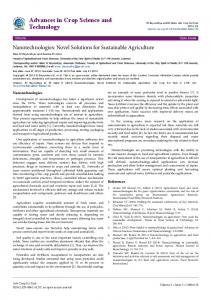 Nanotechnologies: Novel Solutions for Sustainable Agriculture