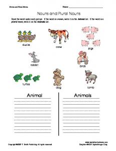 Nouns and Plural Nouns worksheet with color images