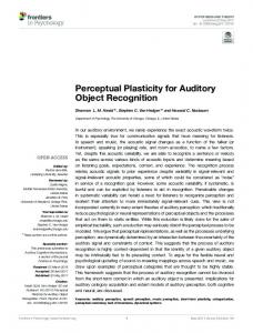 Perceptual Plasticity for Auditory Object Recognition - APEX Lab