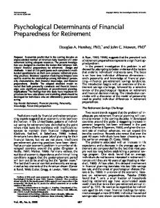Psychological Determinants of Financial Preparedness for Retirement