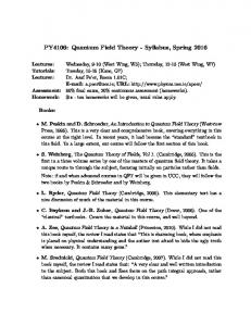 PY4106: Quantum Field Theory - Syllabus, Spring 2014