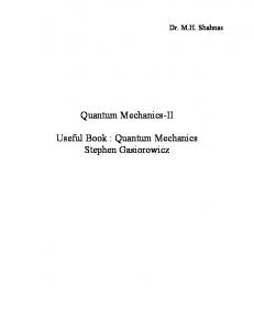 Quantum Mechanics Stephen Gasiorowicz