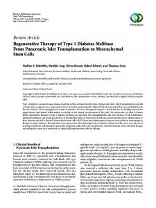 Regenerative Therapy of Type 1 Diabetes Mellitus: From Pancreatic ...