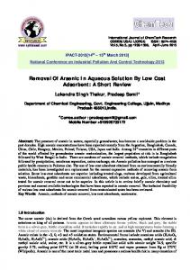 Removal Of Arsenic In Aqueous Solution By Low