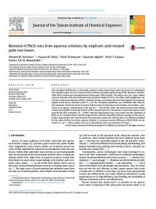 Removal of Pb(II) ions from aqueous solutions by