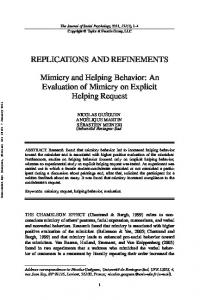 REPLICATIONS AND REFINEMENTS Mimicry and