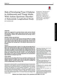 Risk of Developing Type 2 Diabetes in Adolescents ... - Diabetes Care
