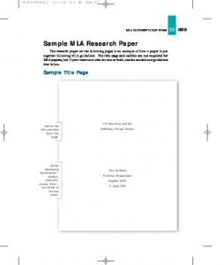 Sample MLA Research Paper