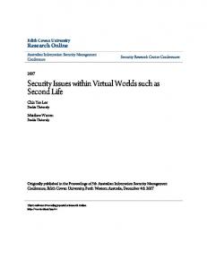 Security Issues within Virtual Worlds such as Second Life - CiteSeerX
