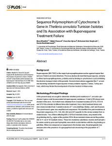 Sequence Polymorphism of Cytochrome b Gene in Theileria ... - PLOS