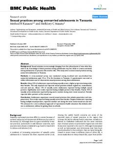 Sexual practices among unmarried adolescents in Tanzania