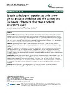 Speech pathologists   experiences with stroke