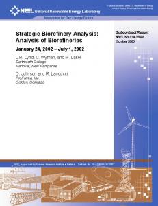 Strategic Biorefinery Analysis: Analysis of Biorefineries - NREL