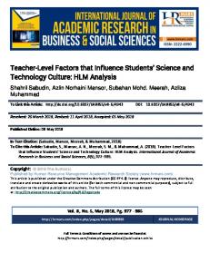 Teacher-Level Factors that Influence Students' Science and ... - hrmars