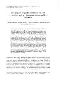 The impact of goal orientation on self regulation and ...