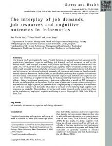 The interplay of job demands, job resources and cognitive ... - UGent
