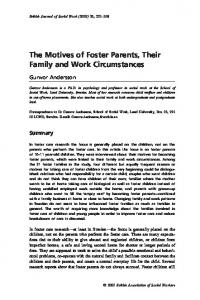 The Motives of Foster Parents, Their Family and Work Circumstances