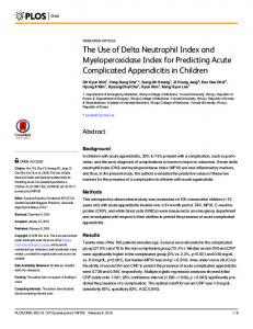 The Use of Delta Neutrophil Index and Myeloperoxidase Index ... - PLOS