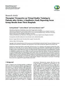 Therapists' Perspective on Virtual Reality Training in Patients after ...