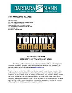 Tommy Emmanuel Announcement / On Sale 9-25-13 - Barbara B ...