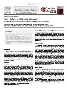 Type 1 Diabetes in Children and Adolescents - Canadian Journal of ...
