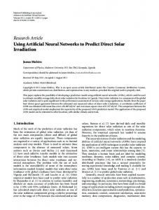 Using Artificial Neural Networks to Predict Direct Solar Irradiation