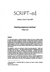 Volume 4, Issue 2, June 2007 Patenting programs as ... - SCRIPTed