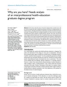 Why are you here? needs analysis of an ...